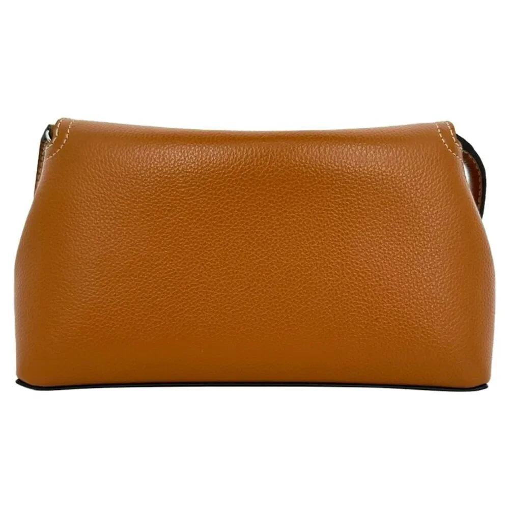 Totême T-Lock Grained-Leather Clutch in Tan Brown Leather